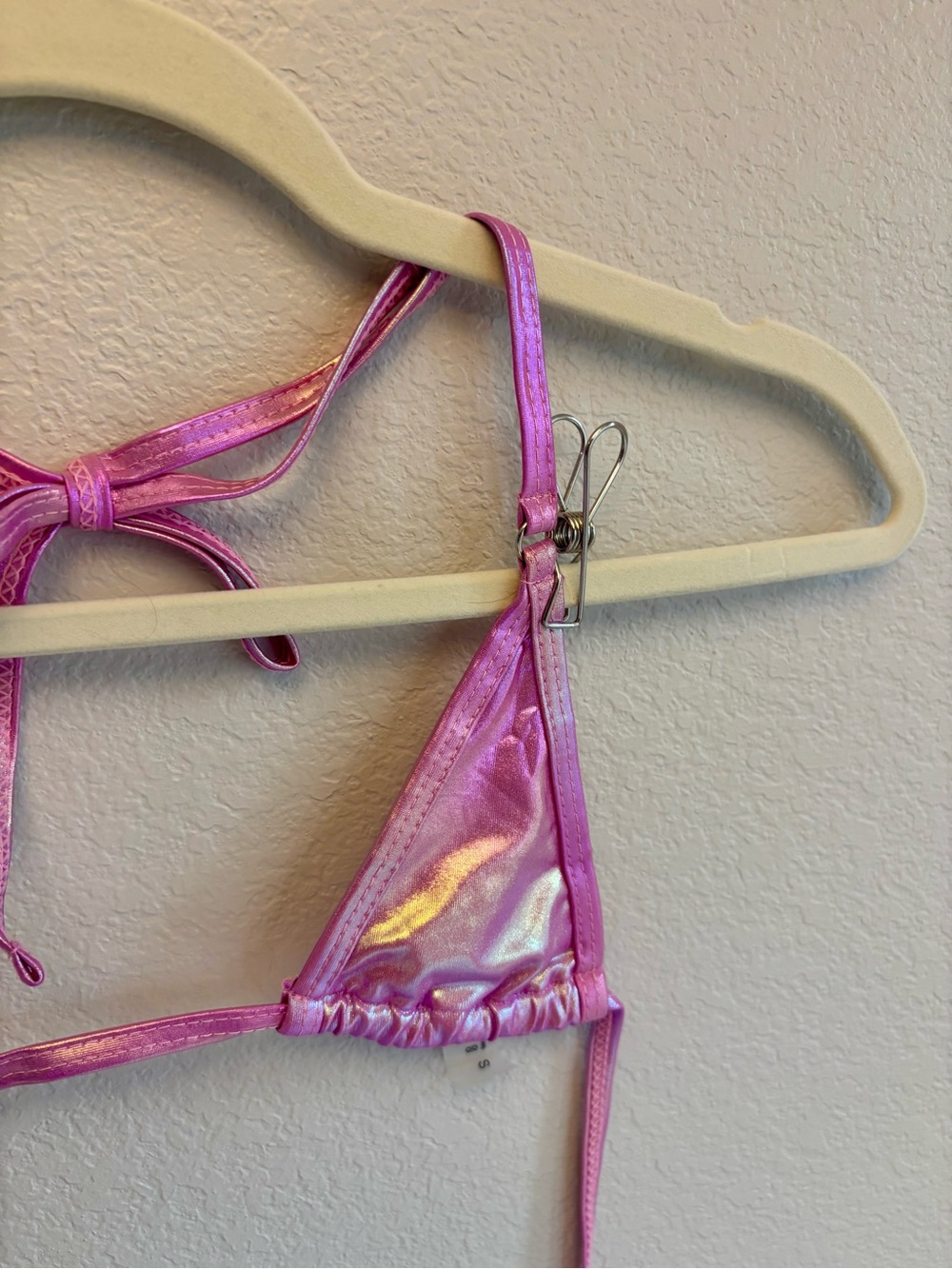 Pink Metallic Triangle Bikini Top - Picture 3 of 6